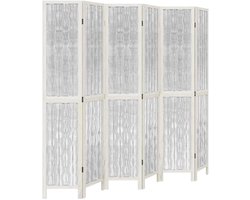 Kamerscherm | Roomdivider | Privacy Scherm met 6 panelen massief paulowniahout wit