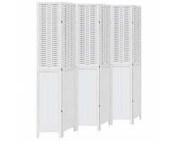 Kamerscherm | Roomdivider | Privacy Scherm met 6 panelen massief paulowniahout wit