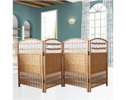 Kamerscherm Rotan - Privacywand Vouwscherm - Ruimte Verdelen - Handgeweven Ademend - 4 Panels 120x40cm - Bruin