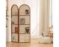 Kamerscherm Rotan - Ruimteverdeler Kamer - Ruimte Indelen - Opvouwbaar Met Plank - 170.5 cm Hoog - Natuurlijk
