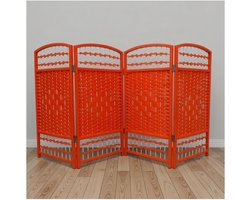 Kamerscherm - Ruimteverdeler - Privacy Creëren - Natuurlijk Rotan Weefsel - 4 panelen 60x30cm - Rood