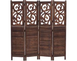 Kamerscherm T568, ruimteverdeler, scheidingswand, privacybescherming, ornamenten, opvouwbaar, paulowniahout, 170 x 160 cm ~ bruin