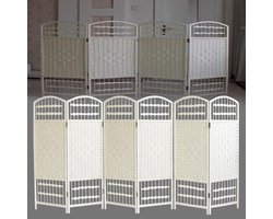 Kamerverdeler 6 panelen - Vouwscherm scheidingswand - Ruimte afscheiden - Handgeweven papieren koord - 50-120 cm hoog - Wit