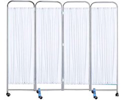 Kamerverdeler, mobiel medisch privacyscherm, 304 roestvrijstalen kamerverdeler met wielen voor kliniek (White 4 Panel)