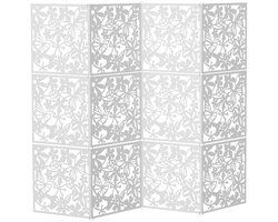 Kamerverdeler - Roomdivider - Voor Woonkamer En Slaapkamer - Wit - PP Kunststof - 40x40x0,13 Cm - Inclusief Verbindingsringen - 12 Stuks - Hangend Opvouwbaar Hol Design Met Vlinderbloem Motief Voor Privacy En Decoratie