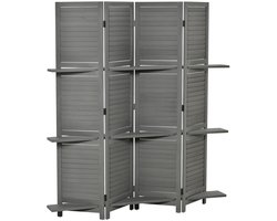 Kamerverdelerscherm – Kamerscherm – Roomdivider – Scheidingswand – Paravent – 4 Panelen – Paulownia Hout – Inclusief 3 Planken – Inklapbaar – Grijs