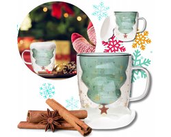 Kamille Dubbelwandige Glazen Mok - 320 ml - Kerstboom Design