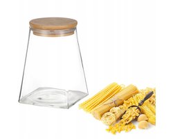 Kamille Glazen Pot met Bamboe Cover - 9x9x11,6cm - Bewaar Sla, Kruiden, Koffie