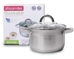 Kamille Inductie Pan 2.9L RVS met Glazen Deksel - 18cm
