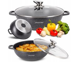 Kamille Marmor Wok Braadpan met Deksel 4L - Geschikt voor Inductie