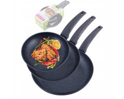Kamille Pannenset 3 stuks met Marmercoating - Geschikt voor Inductie