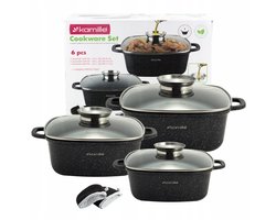 Kamille Pannenset 6 Delen - Geschikt voor Inductie & Oven - Marmercoating