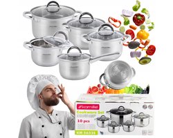 Kamille Pannenset RVS 10 Delig - Inductie Geschikt - 1,9L t/m 6,5L