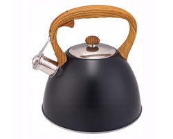 Kamille RVS Fluitketel 3L - Zwart, Geschikt voor Gas & Inductie