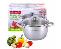 Kamille RVS Pan met Deksel - 2L - Inductie Geschikt