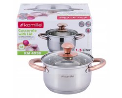 Kamille RVS Pan met Glazen Deksel - 1.5L - Inductie Geschikt