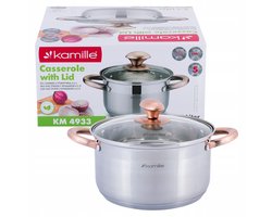 Kamille RVS Pan met Glazen Deksel - 4.5L - Inductie Geschikt