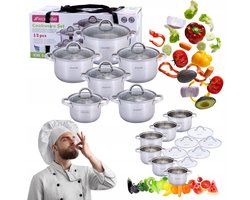 Kamille RVS Pannenset 12 Delig - Geschikt voor Inductie