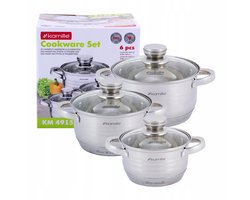 Kamille RVS Pannenset 3-delig met Deksel - Geschikt voor Inductie