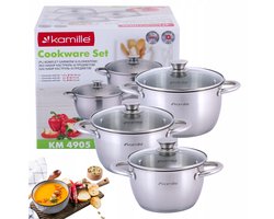 Kamille RVS Pannenset 3 Delig met Deksel - Geschikt voor Inductie