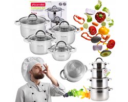 Kamille RVS Pannenset 8 Delen - Geschikt voor Inductie & Gas