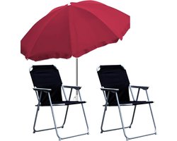 Kampeer meubelen set - Buitenmeubels - Ontspannen in de natuur - Inclusief parasol - 3 delig - Zwart rood