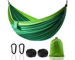 Kampeerhangmat - hangmat - Ultralichte hangende hangmatstandaard - met een draagvermogen van 300 kg - Ademende hangmat voor buiten - Nylon Parachute Snel Droog Kampeermat - voor Wandelen , Tuinieren , Backpacken - 270*140 cm - groen