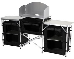 Kampeerkeuken - Opvouwbaar meubel - Buiten koken - Met windscherm - 175x40x111cm - Zwart