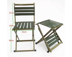 Kampeerkruk - Campingstoel - Strandstoel - Vissersstoel - Visstoel - Rugleuning - Opvouwbare stoel - Groen