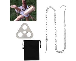 Kampeerstatiefplaat - RVS Kampvuurstatief met verstelbare ketting, Kampeergrill Accessoires 85cm (Zilver)