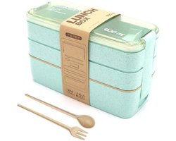 Kamyra® Broodtrommel voor Kinderen en Volwassenen - Lunchbox - 3 Lagen - Sterke Brooddoos - Bento Box - Groen, 18,6 x 8 x 11,2 cm