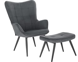 Kamyra® Fauteuil met Hocker - Loungestoel/Lounge Set - Stoel voor Binnen - Eetkamer/Woonkamer/Slaapkamer - met Voetsteun - Donkergrijs