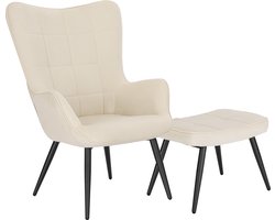 Kamyra® Fauteuil met Hocker - Loungestoel/Lounge Set - Stoel voor Binnen - Eetkamer/Woonkamer/Slaapkamer - met Voetsteun - Gebroken Wit