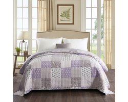 Kamyra® Gekleurde Bedsprei - Hoge Kwaliteit Polyester - Bedovertrek/Beddensprei/Woondeken - 1 en 2 Persoons - Lichtpaars Patchwork Patroon 240x260cm