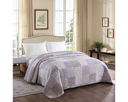 Kamyra® Gekleurde Bedsprei - Hoge Kwaliteit Polyester - Bedovertrek/Beddensprei/Woondeken - 2 Persoons - Blauw/Wit Patchwork 220x240cm
