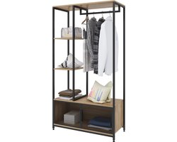 Kamyra® Houten Kledingkast Open - Kapstok, Vakkenkast, Kledingrek - Voor Woonkamer, Slaapkamer & Gang - 90x40x167 cm - Licht Hout