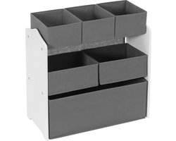 Kamyra® Kast Voor Kinderen - Opbergkast Met Compartimenten - Kinderkast - 6 Compartimenten - Kinderkamer - MDF/Stof - Grijs/Wit, 63x39.5x60 cm