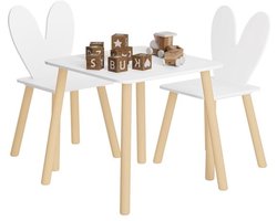 Kamyra® Kindertafel en 2 Stoeltjes - Kinderstoel, Speeltafel - voor Peuter, Kleuter & Kinderen - MDF/Hout - Licht Eik / Wit