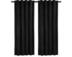 Kamyra® Set van 2 Gordijnen Verduisterend - met Plooiband & Isolerend - Gordijnroede, Gordijn - 140x245 cm - Fluweel - Zwart