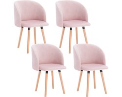 Kamyra® Set van 4 Ergonomische Eetkamerstoelen - Gestoffeerd - Eetkamerstoel voor Eettafel, Bureaustoel, Stoel - Velvet - Roze