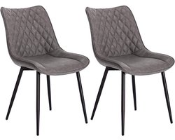 Kamyra®  Stoelen - Eetkamerstoelen - Voor bij de Eettafel, Woonkamer & Slaapkamer - Set van 2 - Grijs Leer