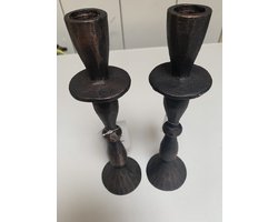 kandelaar 2x - landelijk -Copper look -24,5 cm hoog -dinerkaarsen