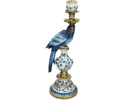 Kandelaar Bird Polyresin Blauw cm hoog - Rechts - Kaarsenhouder Delftsblauw