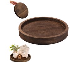 kandelaar dienblad - Ronde decoratieve schaal - Tafeldecoratie - Houten decoratieve schaal - Vintage tafeldecoratie - Geschikt als tafeldecoratie in de woonkamer, op het aanrecht in de keuken of als decoratie in de badkamer