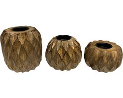 Kandelaar - homesociety -waxinelichthouder - hout - per set van 3 stuks - decoratieve accessoires - kerst