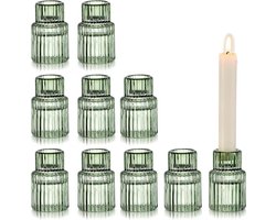 Kandelaar Houders Glas Groen: Kaarshouder Set Van 10 Taper Kaarshouder Geribbelde Kaarshouders Voor Woonkamer Kleine Kandelaar Houder Voor Bruiloft Feest Tafels