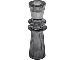 Kandelaar | Kaarsenhouder | Kaarsenstandaard | Dubbelzijdig | Antraciet | Glas | Kerstcadeau | 15,5 x 5,5 CM | Cadeau