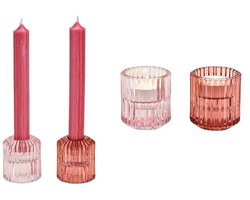 KANDELAAR | KAARSENSTANDAARD | LANTAARN | WINDLICHTEN | KAARSENHOUDERS | WAXINELICHTHOUDER | THEELICHTHOUDER | SET 2ST. | GLAS | ROZE | 5x5x6CM.