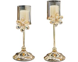 Kandelaar Kaarshouder - Kaarsenstandaard Kandelaber - Romantische Sfeer Creëren - Metaal en Glas - 31-36 cm Hoog - Zwart
