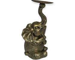 Kandelaar - Kaarshouder - Olifant - Brons - Decoratief beeld - Voor stompkaars - 10x10x 22cm